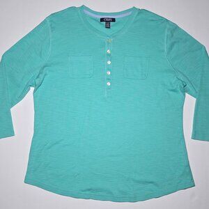 Chaps Womens Teal Green 3/4 Sleeve Button Up Blouse Size XL